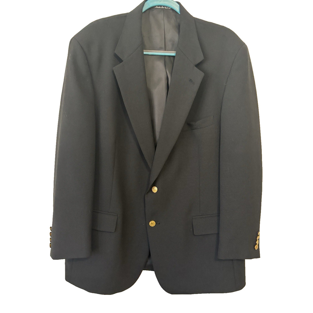 Wimbledon of England Vintage Wool Blazer Gold Button Black Made for Dillards 44R